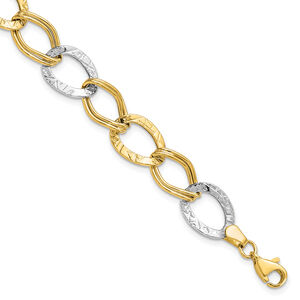 Leslies 10K Two tone Polished and Textured Link Bracelet